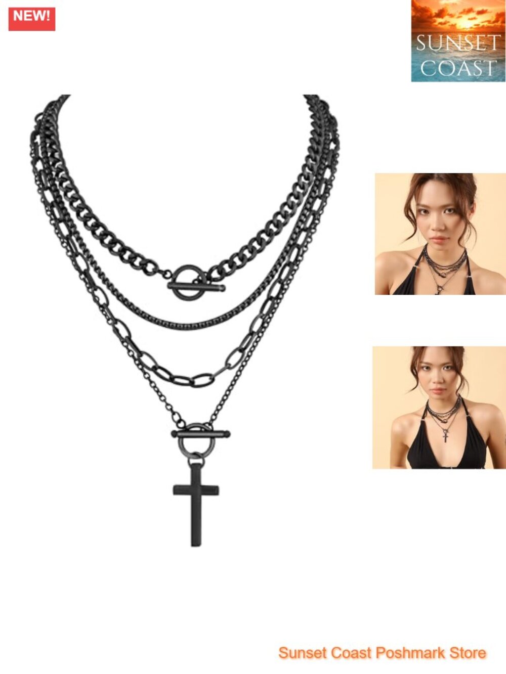 Gothic Emo Punk Layered Cross Choker Necklace Stainless Steel Christmas Gift